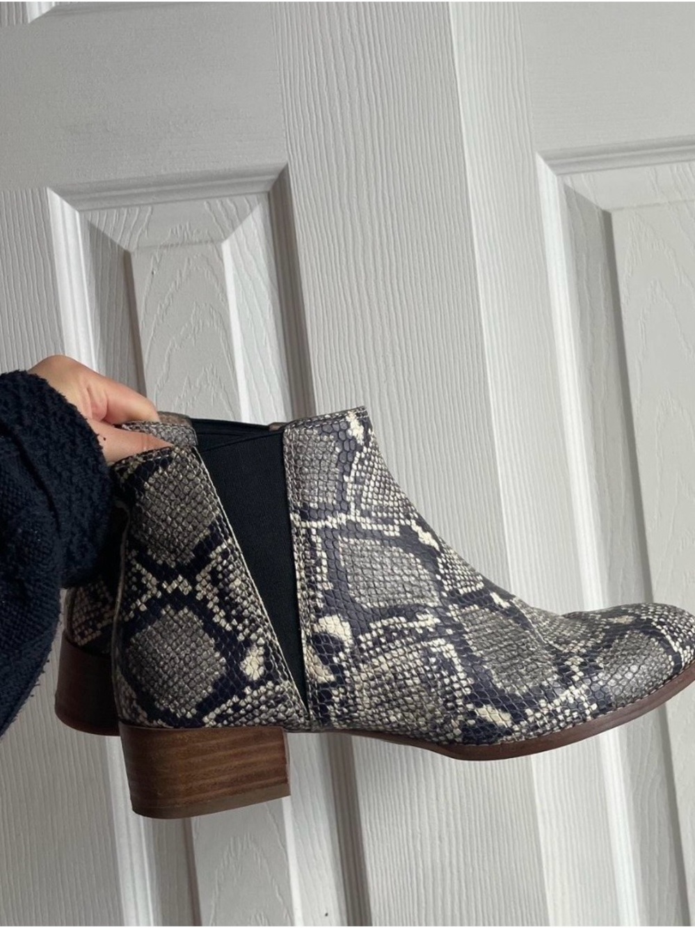 Madewell Snake-Print Chelsea Ankle Boots in Gray and Black